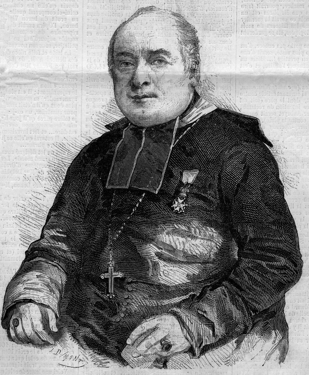 Portræt af Pierre Louis Coeur (1805-1860), biskop af Troyes. Indgravering i "" Le Monde Illustré"" nr. 184 af 20. oktober 1860. af French School