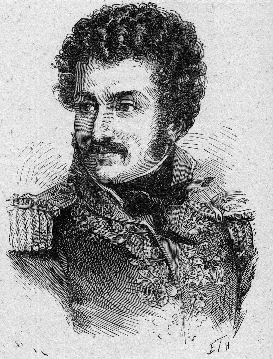 Portræt af Pierre Yriex (Pierre Yrieix) Daumesnil (1776-1832), fransk general under det første imperium og restaureringen - Indgravering af 1889 - Privat samling af French School