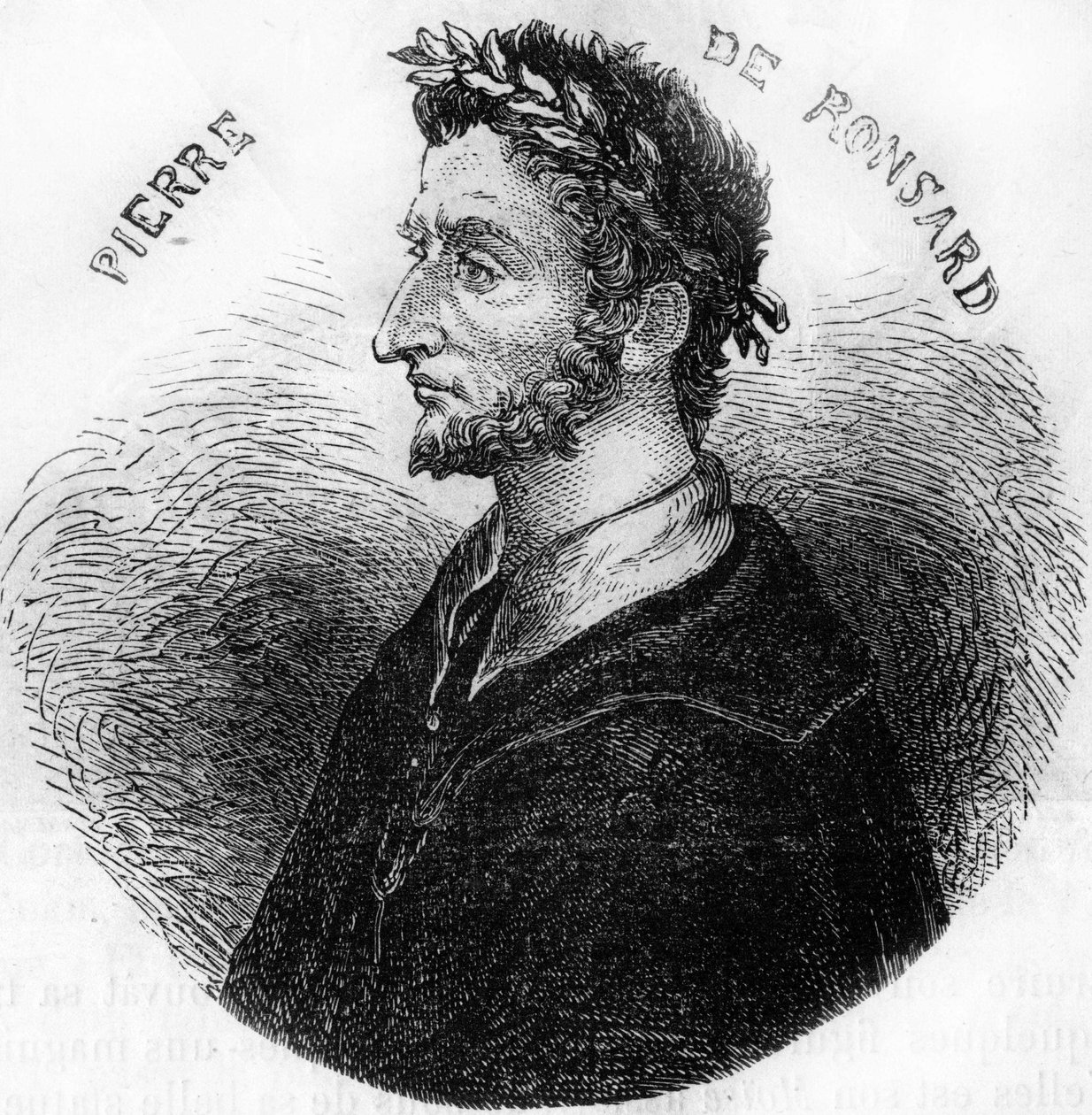 Portræt af Pierre de Ronsard, digter (1524-1585). I ""Popular History of France"", nd. ca. 1885. Stik. af French School