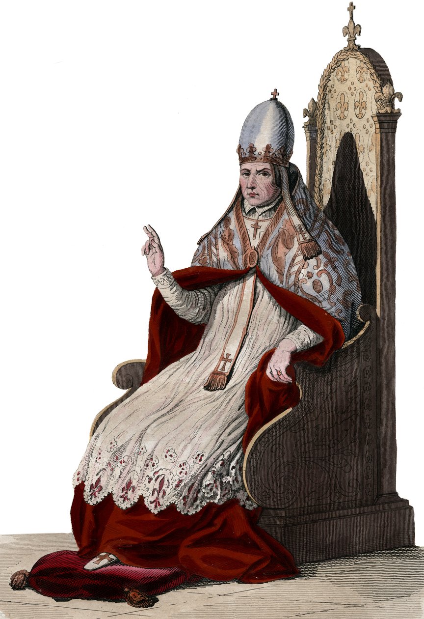 Portræt af pave Sylvester II (eller Silvester II) (ca. 938-1003). af French School
