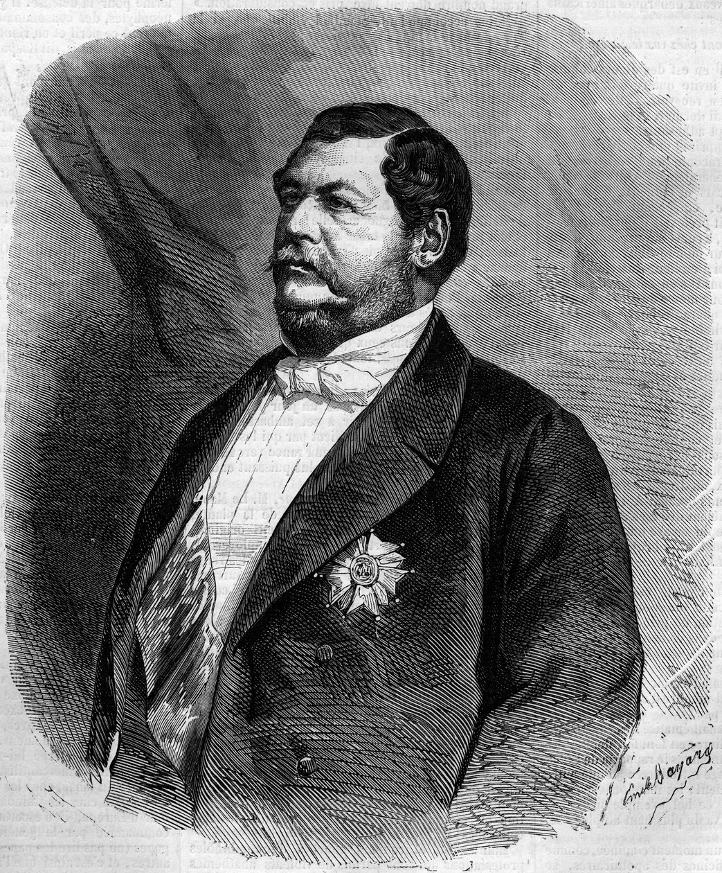 Portræt af prins Lucien Murat (Napoleon Lucien Charles) (1803-1878), søn af Joachim Murat. Indgravering i "" Le Monde Illustré"" nr. 208 af 6. april 1861. af French School