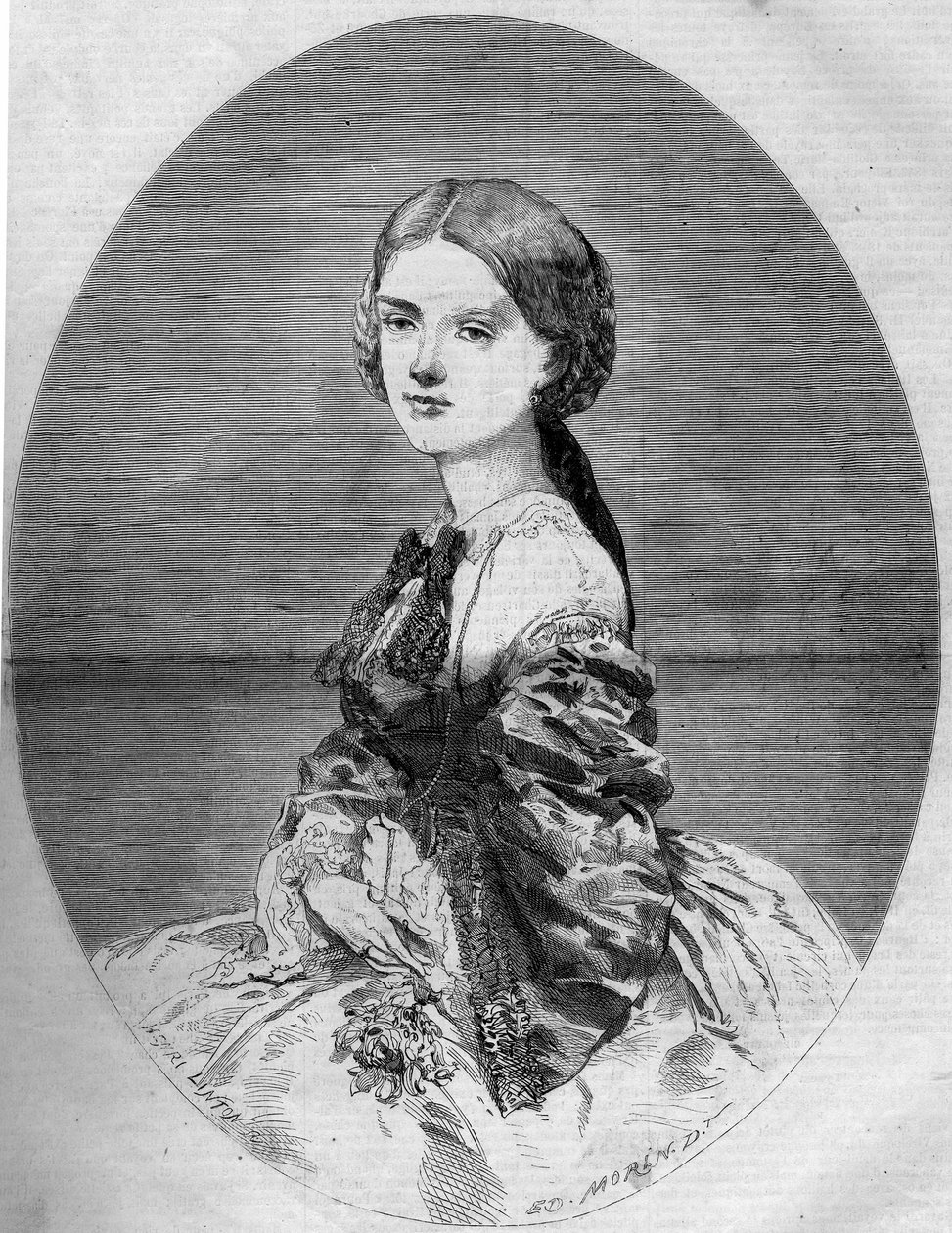 Portræt af prinsesse Clotilde af Savoyen (1843-1911), kommende hustru til prins Napoleon (1822-1891). Indgravering i "" Le Monde Illustré"" nr. 94 af 29. januar 1859. af French School