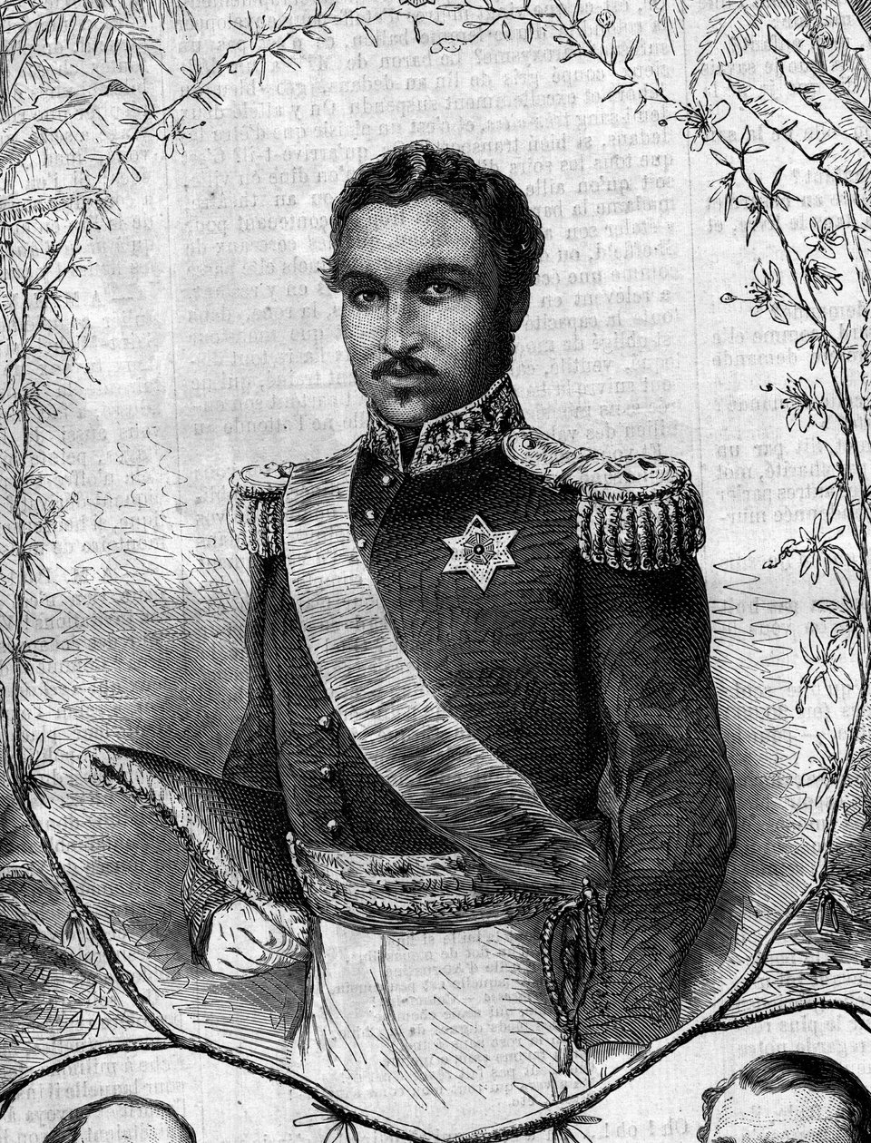 Portræt af Radama II (1829-1863), konge af Madagaskar. Indgravering i "" Le Monde Illustré"" nr. 268 af 31. maj 1862. af French School