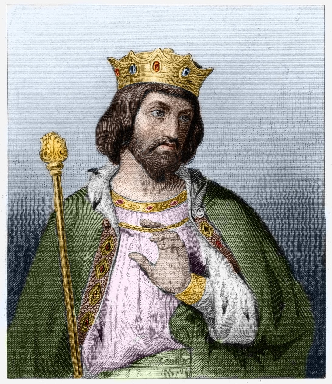 Portræt af Robert II den fromme (ca. 972 - 1031), konge af Frankrig - i "Histoire des Francais"" af Lavallee, stik, sd. af French School