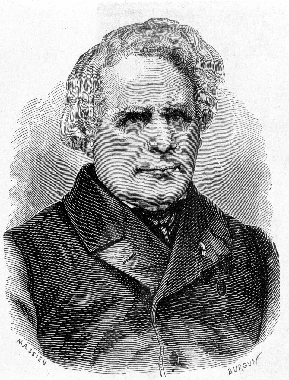 Portræt af Ruhmkorff Heinrich Daniel (1803 - 1877), bygmester af fysikinstrumenter (induktionsapparatet), tysk mekaniker og elektriker - i "" Videnskabens album; berømte videnskabsmænd; Store opdagelser””” 1896. af French School