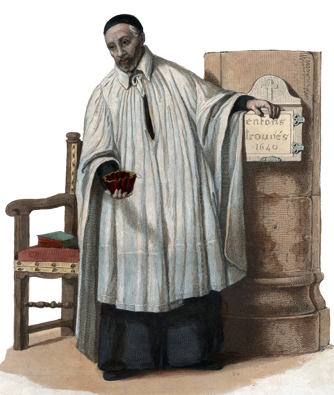Portræt af Saint (St.) Vincent de Paul (1581-1660), præst for den katolske kirke. af French School