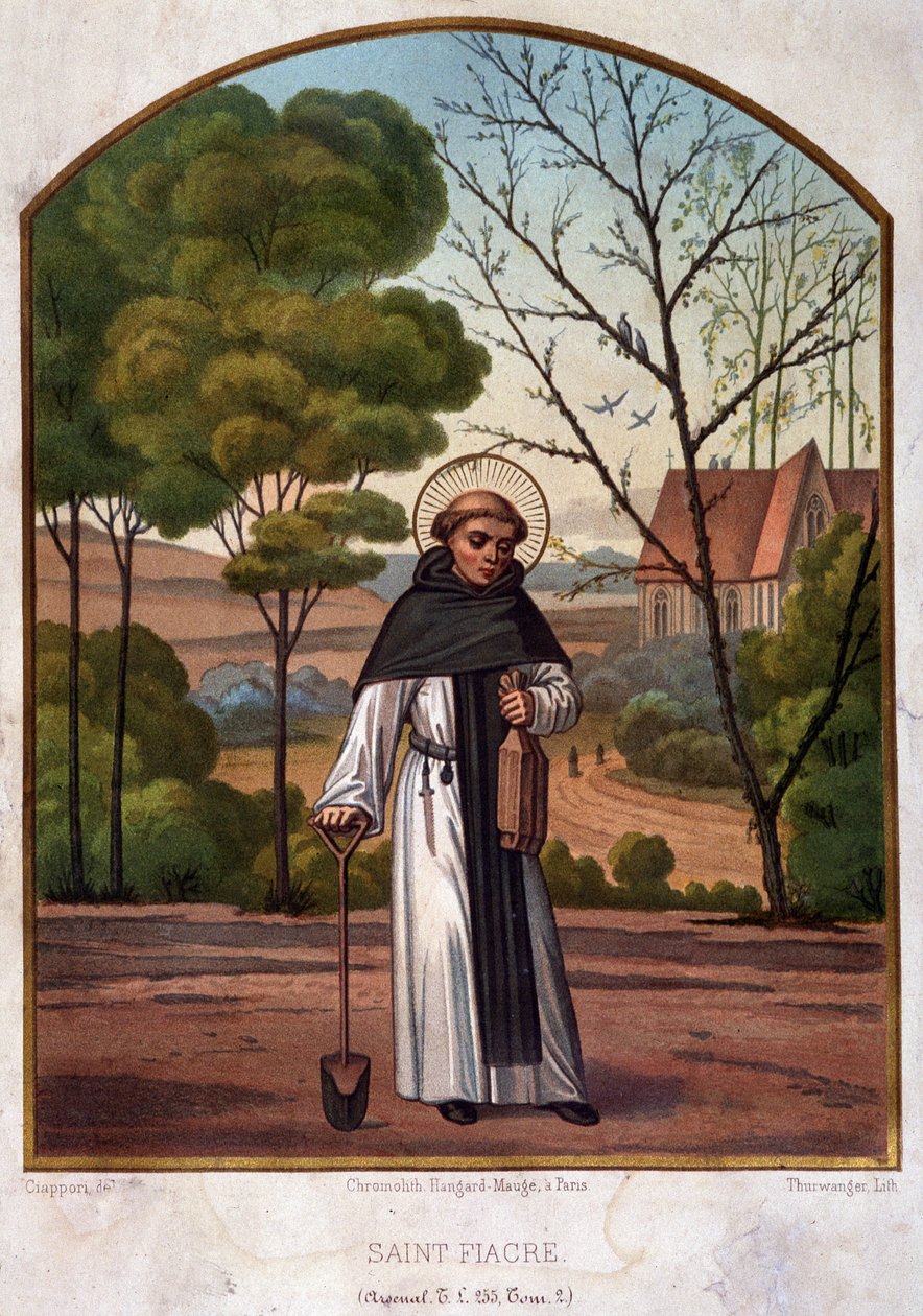 Portræt af Saint Fiacre (eremitage nær Meaux), protektor for gartnerarbejdet fra det 19. århundrede. af French School