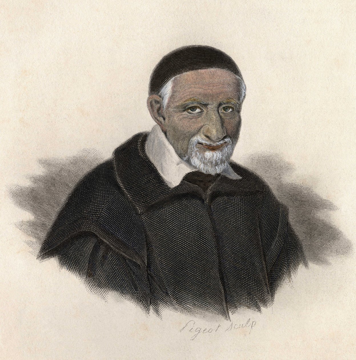 Portræt af Saint Vincent de Paul (1581-1660), fransk præst og amonier. i "Portrætter af nyttige mænd" af French School