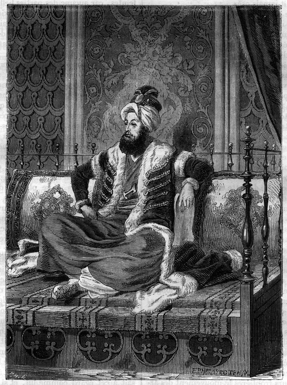 Portræt af Selim III (1761-1808), osmannisk kejser. Selim III var sultan fra 1789-1807 - Le sultan Selim III (1761-1808) - i "History of the empire following the history of the consulat" af Adolphe Thiers -1879 - privat samling af French School