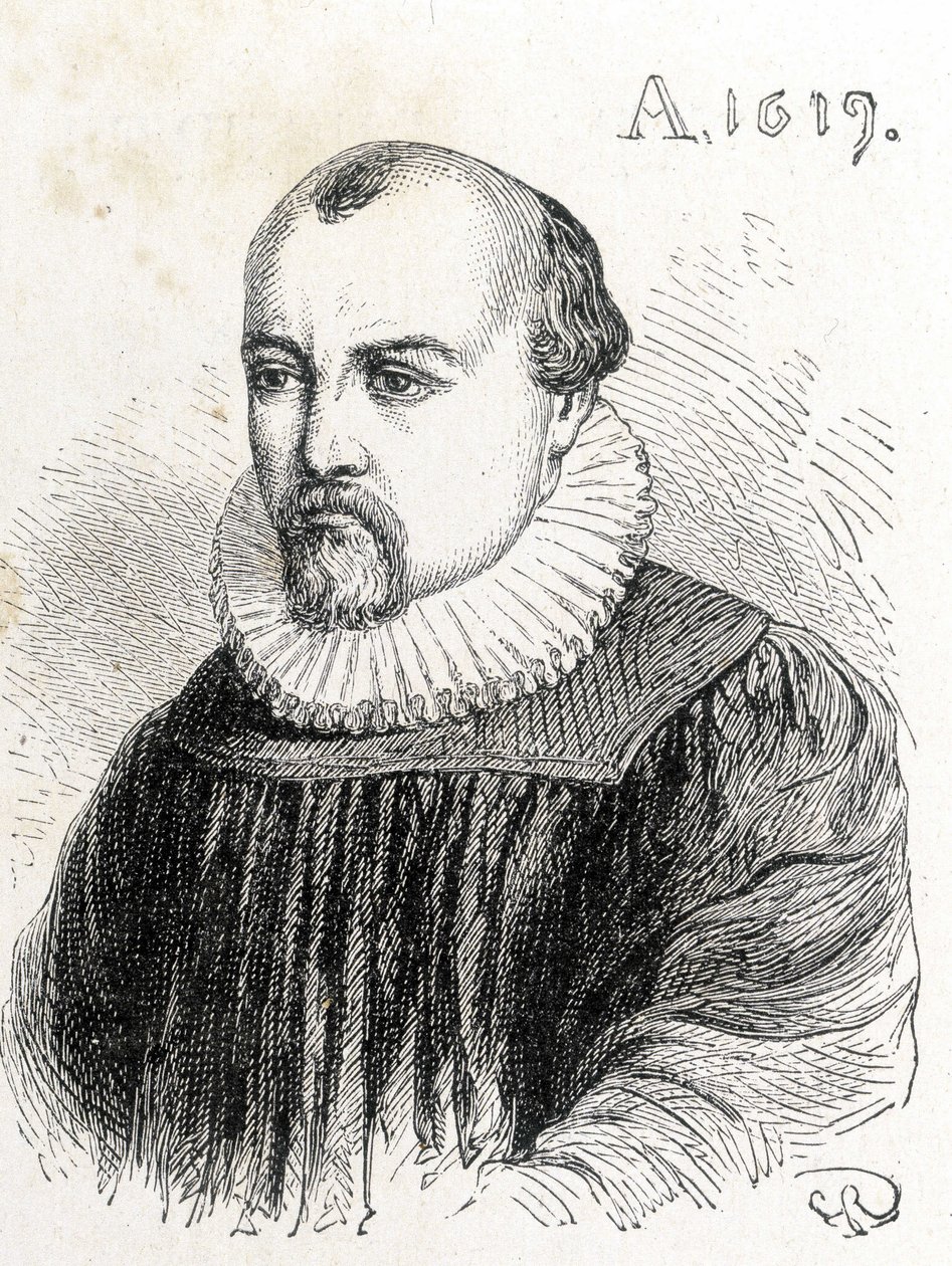 Portræt af Solomon de Caus (1576-1624), fransk fysiker - i "" Album of Science; berømte lærde; Store opdagelser””” 1896. af French School