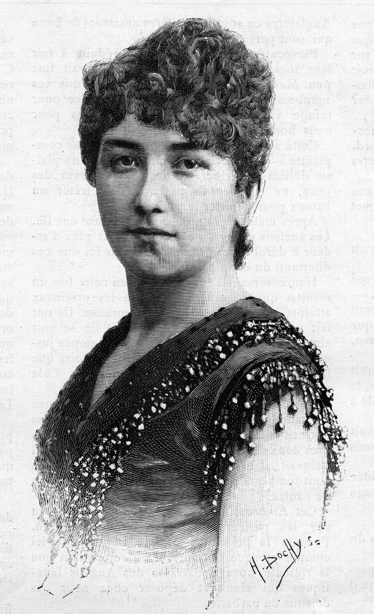 Portræt af den svenske sangerinde Sigrid Arnoldson (1861-1943) i 1887. af French School