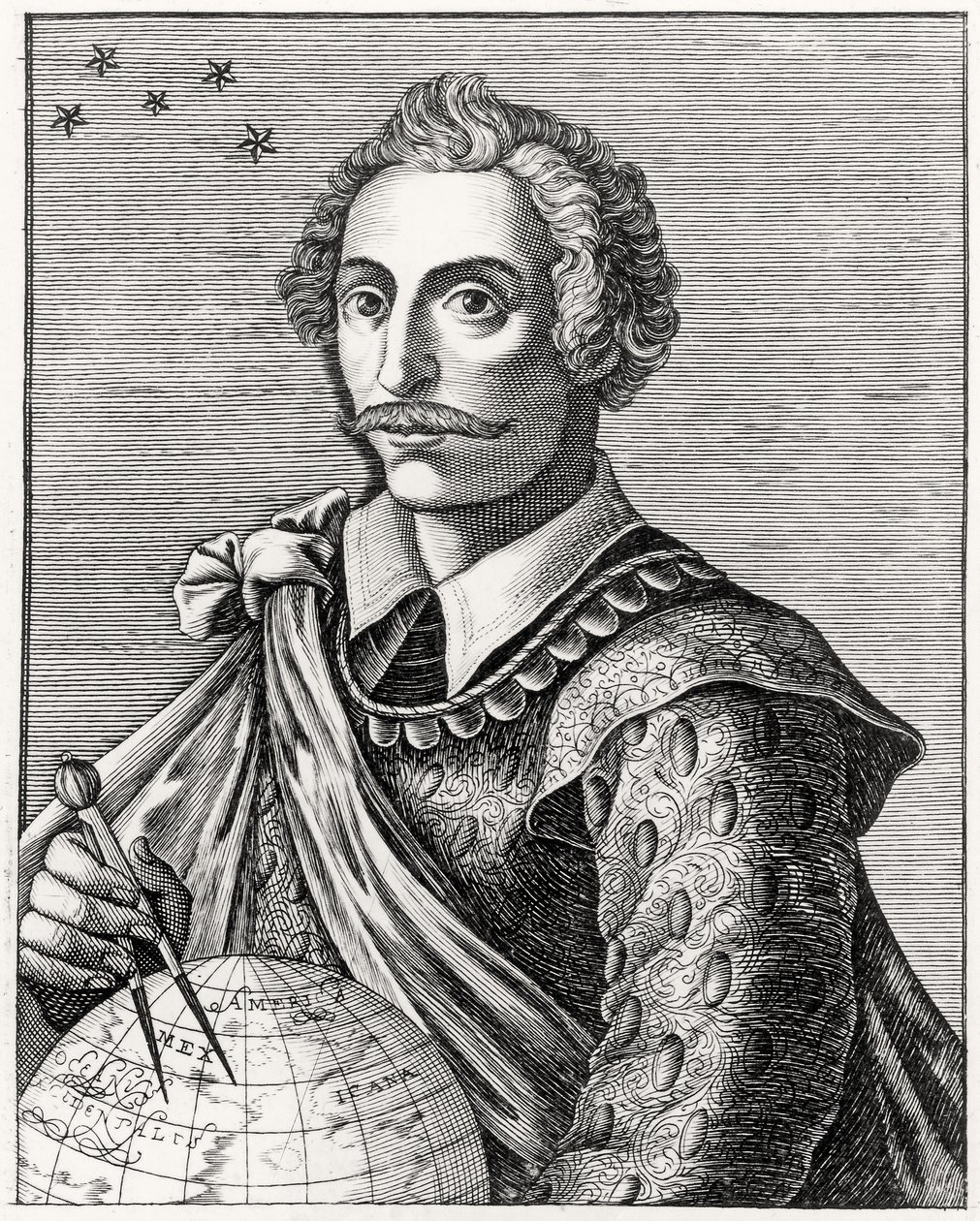 Portræt af Thomas Cavendish (1560-92) graveret af L Armessin af French School