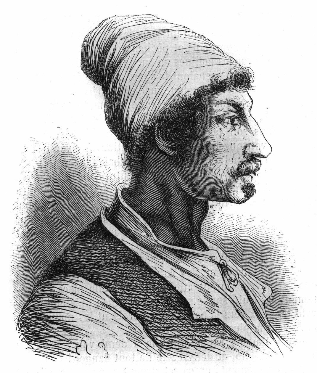 Portræt af Tommaso Aniello, kendt som Masaniello (1622-1647), en napolitansk fisker, han tog lederen af oprøret mod spanierne i Napoli i 1647. Indgravering fra 1852. af French School