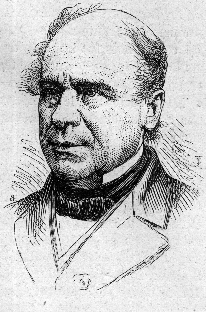 Portræt af Ustazade Silvestre de Sacy (1801-1879), fransk litteraturkritiker og akademiker. Indgravering i "" Le Monde Illustré"" nr. 883 af 14. marts 1874. af French School