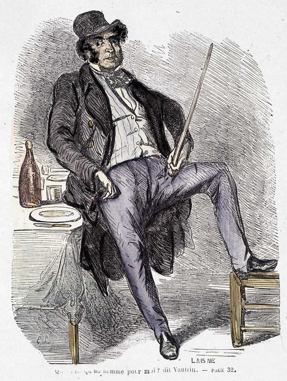 Portræt af Vautrin (figur inspireret af Vidocq) - i "Kurtisanernes pragt og elendighed" af Balzac. af French School