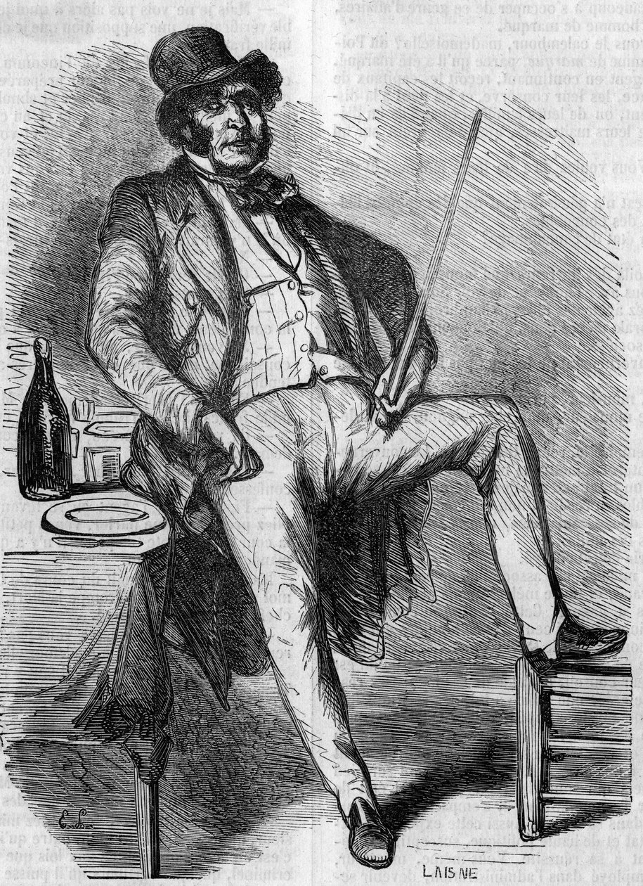 Portræt af Vautrin, karakter af romanen "The Father Goriot"". Gravering midten af 1800-tallet. Illustration til "The Father Goriot" af Honore de Balzac (1799-1850). af French School