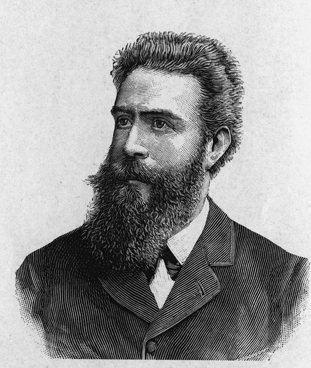 Portræt af Wilhelm Conrad Rontgen (Roentgen) (1845 - 1923) - i "" Album of Science; berømte videnskabsmænd; Store opdagelser””” 1896. af French School