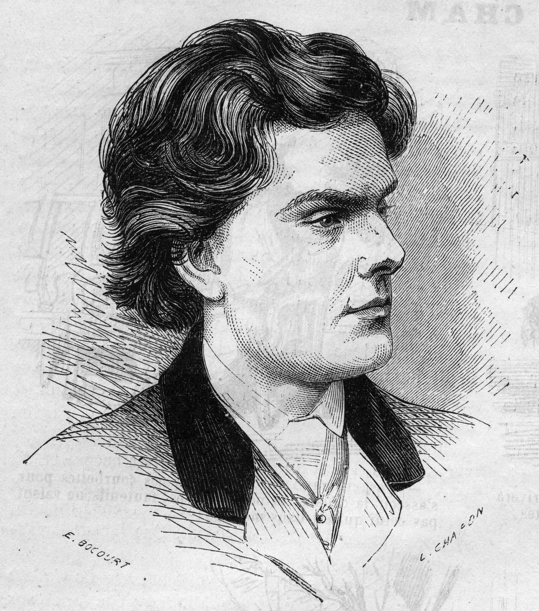 Portræt af Wilhelmy, violinist, 21 år i 1867. Indgravering i "" Le Monde Illustré"" nr. 516 af 2. marts af French School