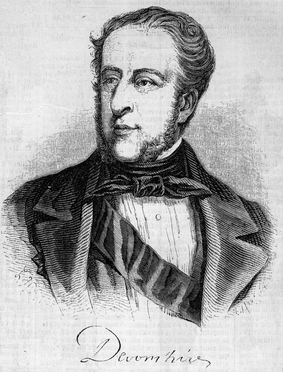 Portræt af William Spencer Cavendish (1790-1858), hertug af Devonshire. Indgravering i "" Le Monde Illustré"" nr. 45 af 20. februar 1858. af French School