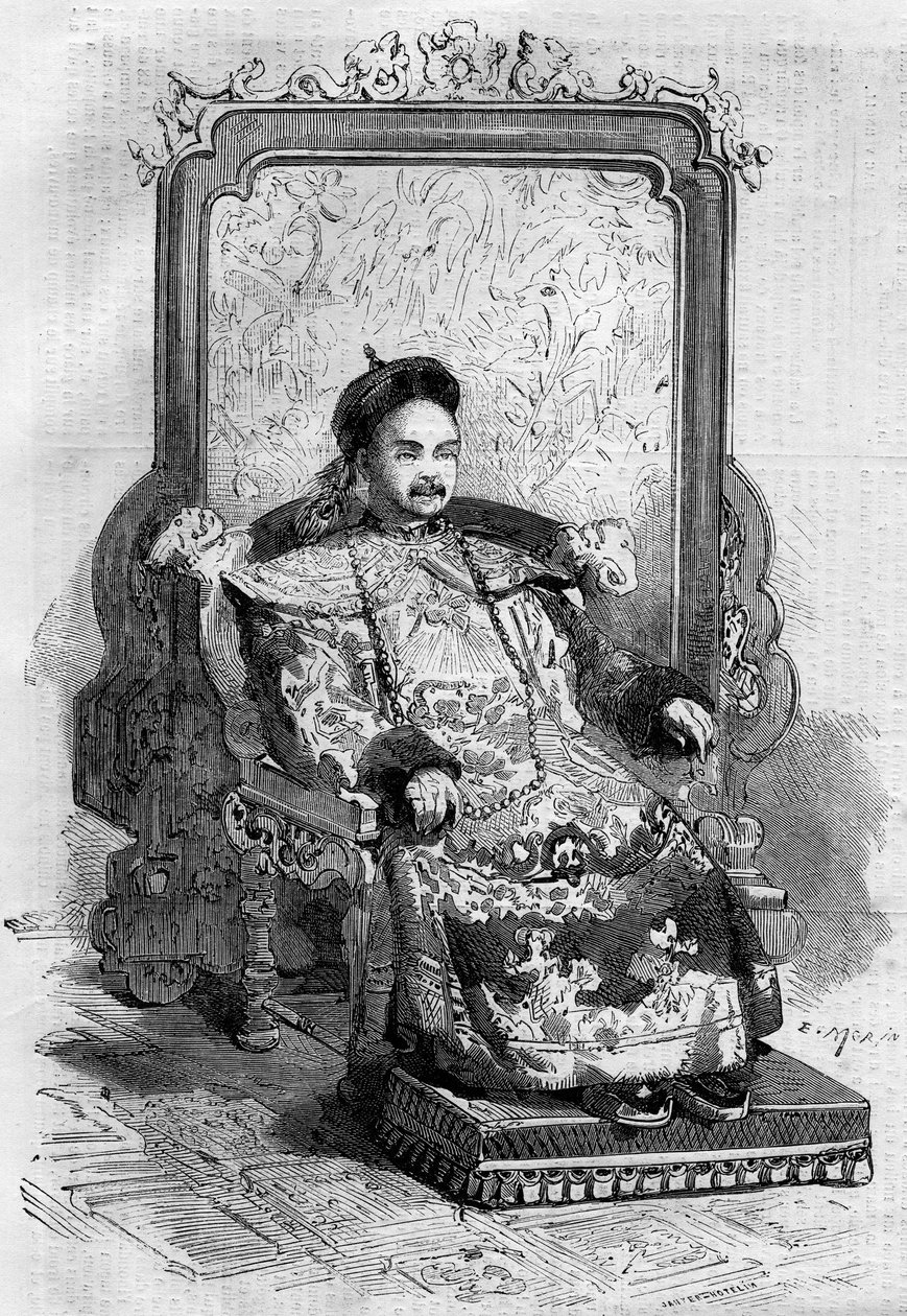 Portræt af Xianfeng (1831-1861), kejser af Kina af Qing-dynastiet. Indgravering i "" Le Monde Illustré"" nr. 199 af 2. februar af French School