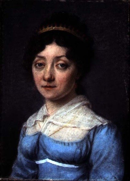 Portræt af en borgerlig kvinde i en blå empire-kjole, ca. 1815 (pastel på papir) af French School