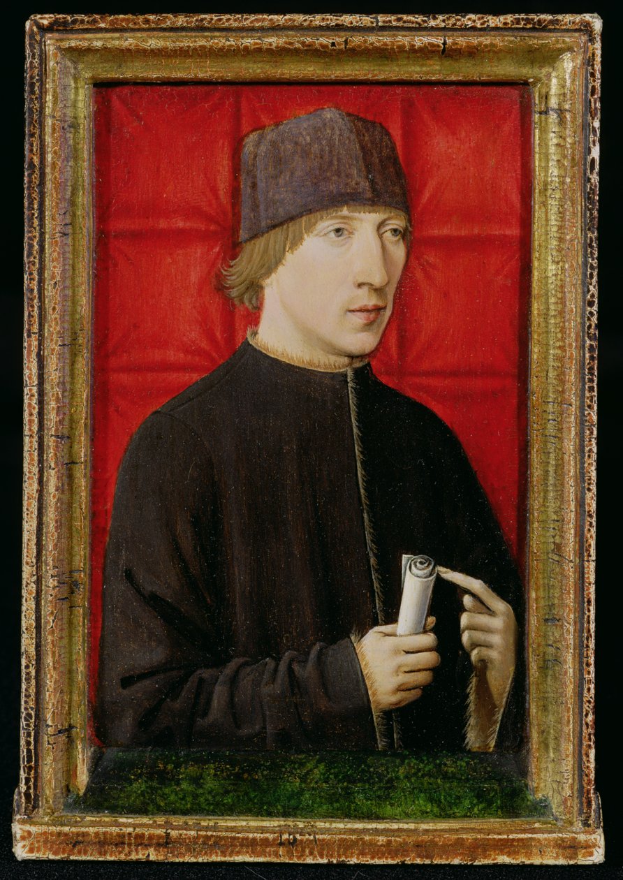 Portræt af en mand, der holder en rulle, ca. 1480-1510 af French School