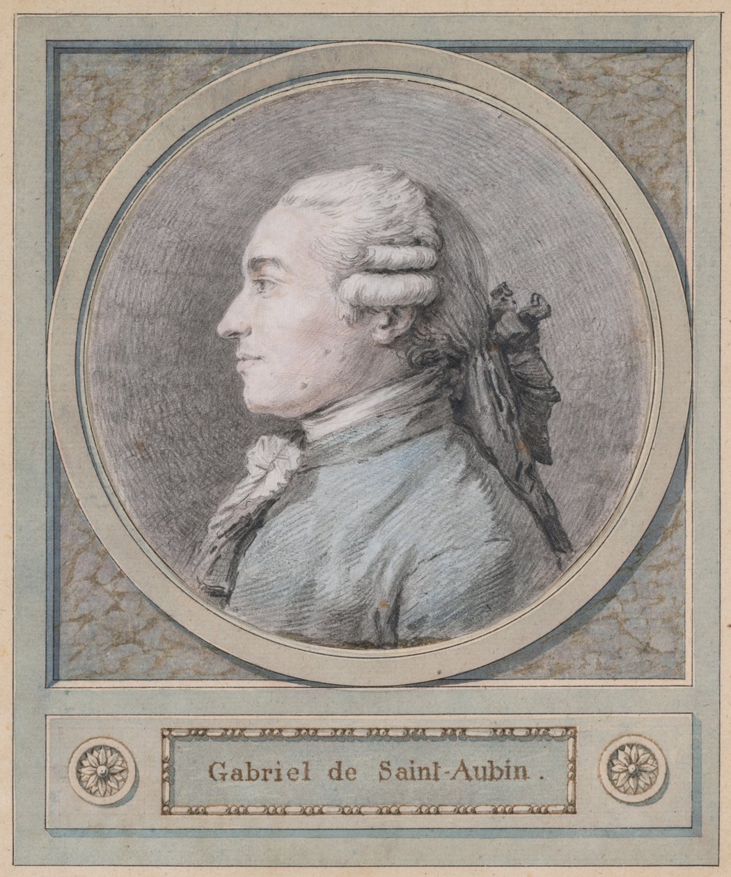 Portræt af en mand, angiveligt billedhuggeren Clodion (1738-1814), slutningen af 1700-tallet (sort, rød og blå kridt) af French School