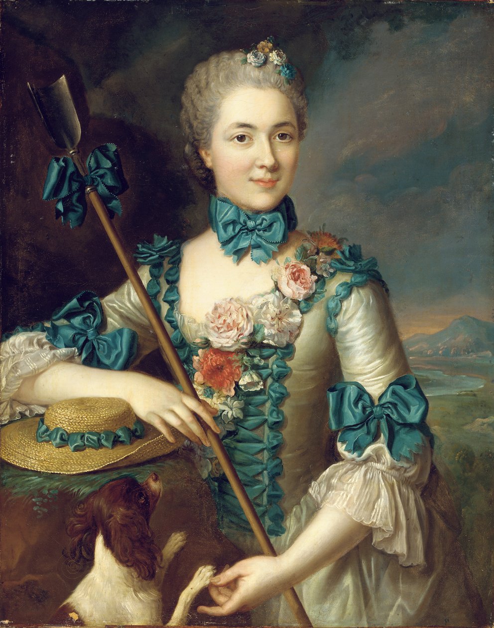 Portræt af en dame, der siges at være Madame Louise Suzanne Edmee Martel som hyrdinde af French School