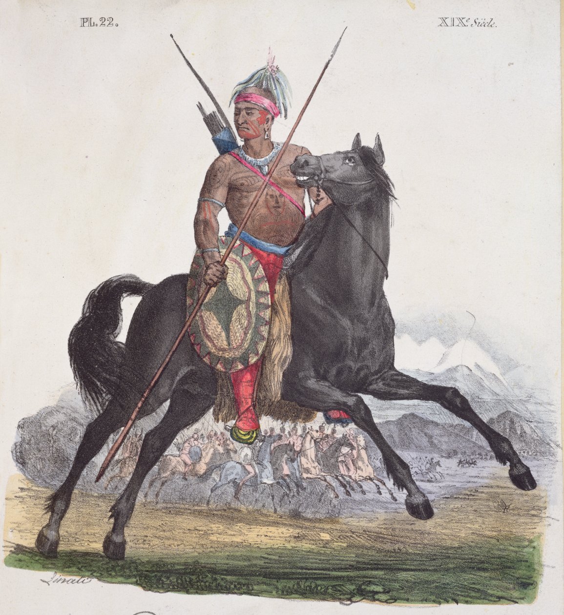 Portræt af en Apache-høvding fra Rio Colorado-regionen i Californien, plade 22 fra en række Mexicains kostumer, ca. 1825 af French School