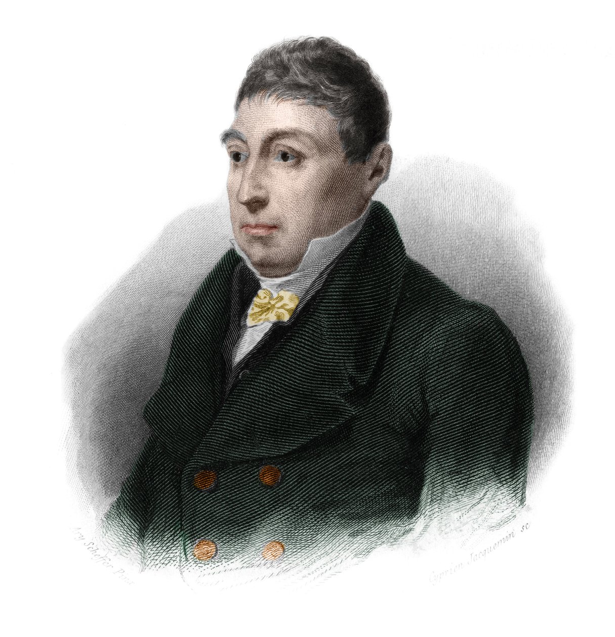 Portræt af general La Fayette (Marie Gilbert Mottier, Marquis de Lafayette) (1757-1834), fransk aristokrat, militærofficer og politiker. i "" LIBRE DES SPORERS"" af Louis de Cormenin Timon. 1842. Privat samling. af French School