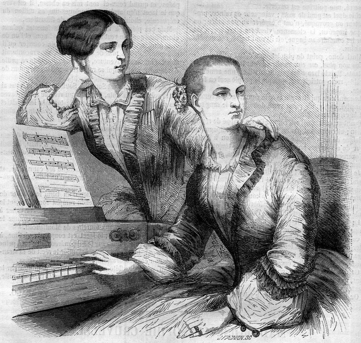 Portræt af Cruvelli-søstrene, tyske dansere. Sophie Cruvelli (Johanna Sofia Charlotte Cruwell, dit) (1826-1907) og Marie Cruvelli (Friederike Marie Cruwell, dit) (1824-1868). Stik fra 1852. af French School