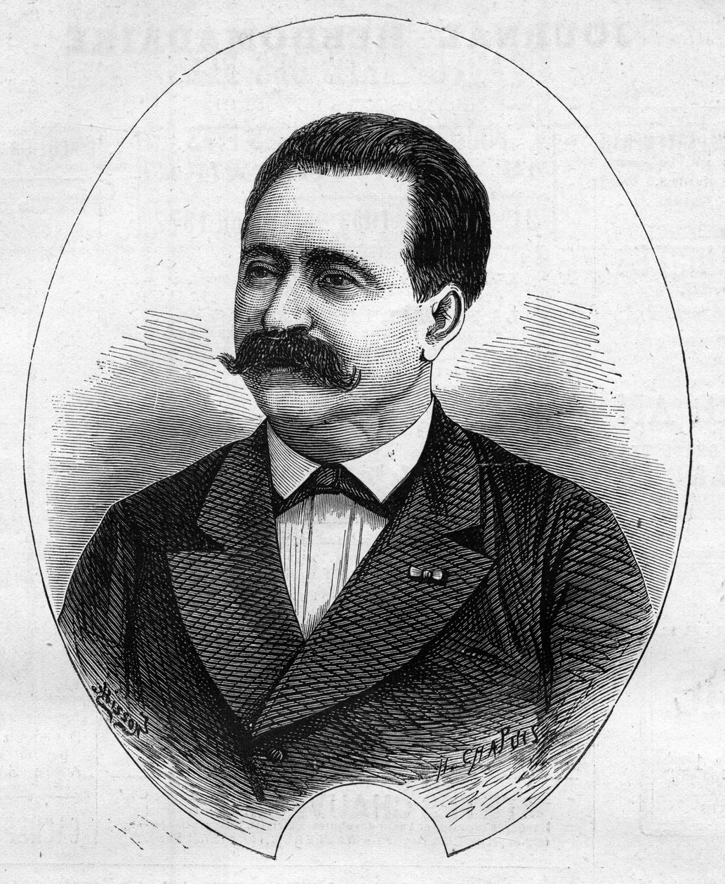 Portræt af "" Doktor Nicolay"" (Faure Nicolay, fransk tryllekunstner?). Indgravering i "" Le Monde Illustré"" nr. 1052 af 9. juni 1877. af French School