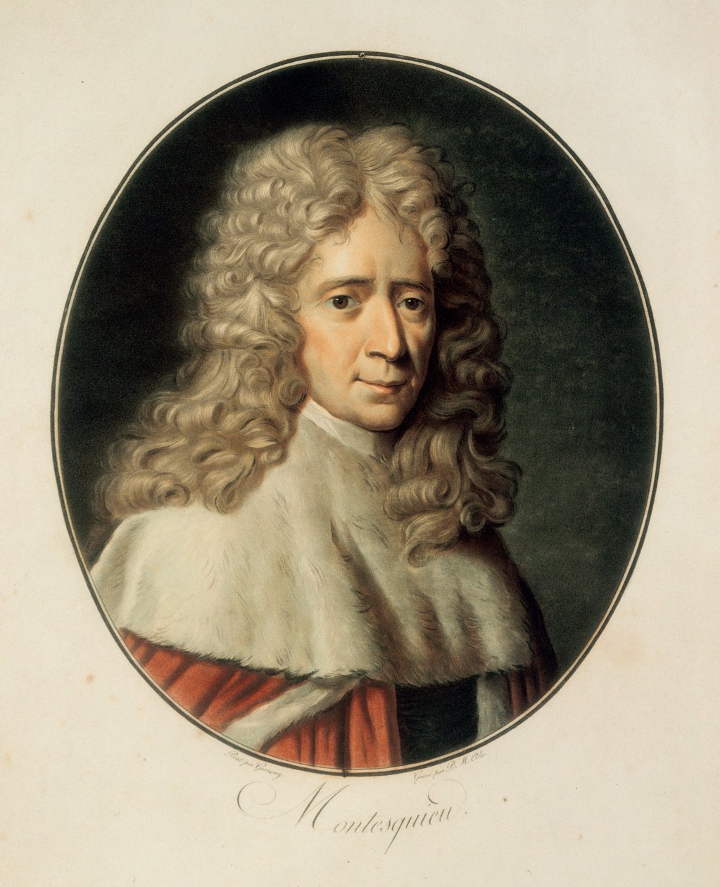 "Portræt af den franske filosof og politiske mand Charles de Secondat, Baron de la Brede og Montesquieu af French School