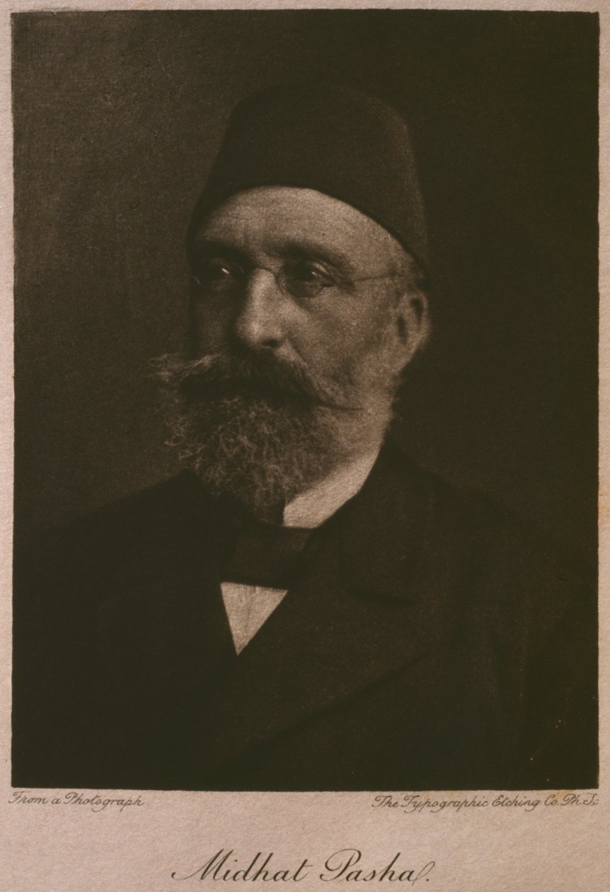 Portræt af Khedive Tawfik, fra LEgypte af Georg Moritz Ebers (1837-98), 1881 (bw gravering) af French School