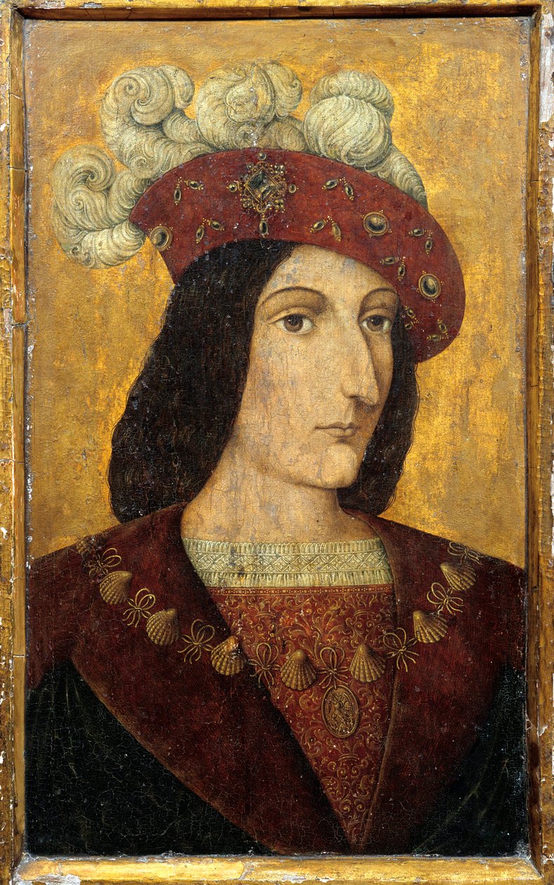 Portræt af kongen af Frankrig Charles VIII (1470-1498) Maleri på træ af den franske skole. Chateau de Langeais fra det 15. århundrede af French School