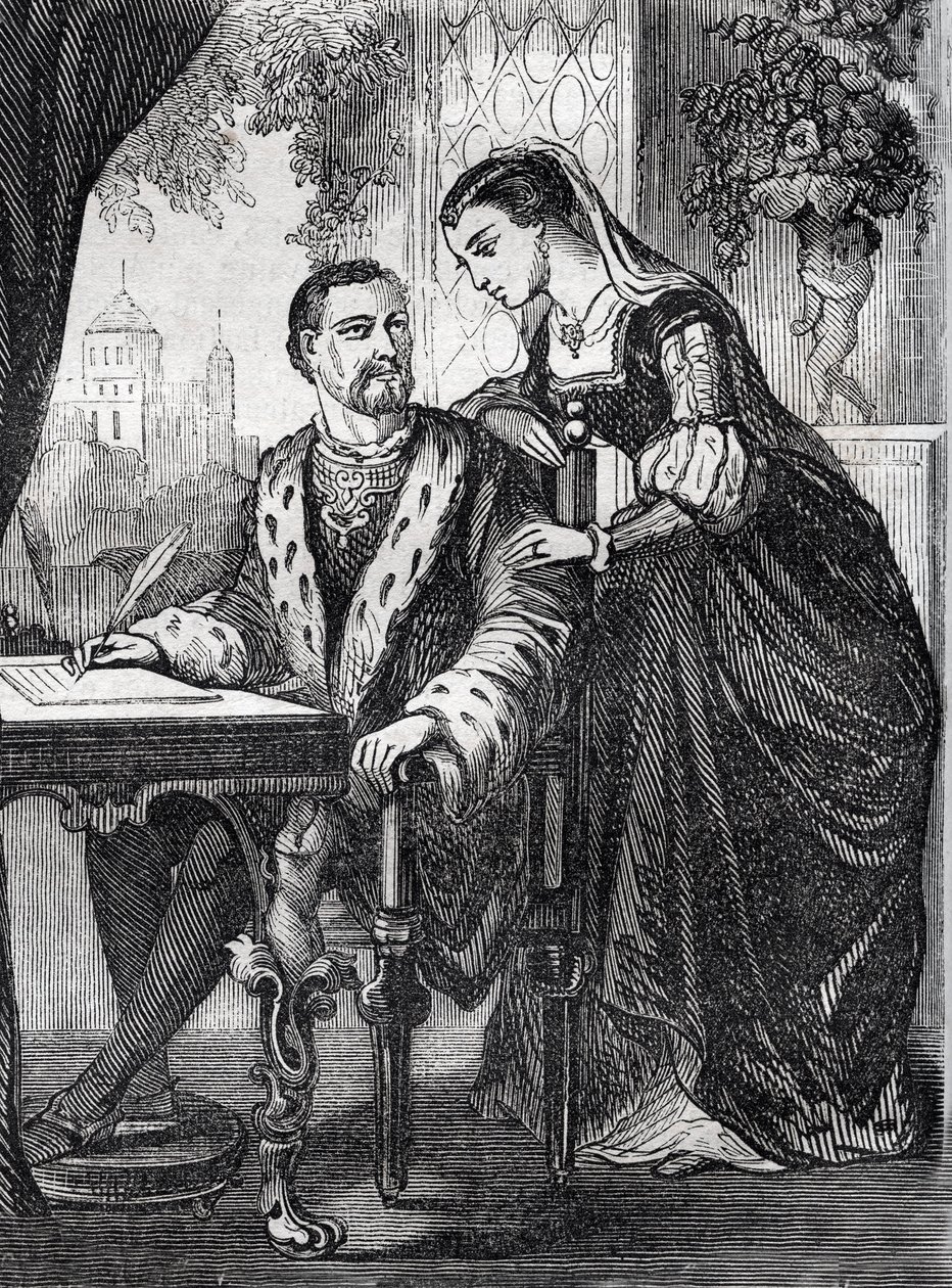 Portræt af kongen af Frankrig Henri II (1519-1559) og Diane de Poitiers (1499-1566)” (Portræt af konge af Frankrig Henri II og Diane af Poitiers) - gravering - af French School