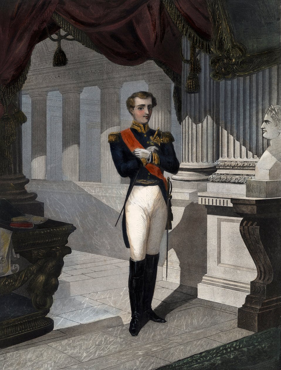 Portræt af kongen af Rom Napoleon II, hertug af Reichstadt (1811-1832) søn af kejser Napoleon I (1769-1821)" Gravering af Pernel af French School