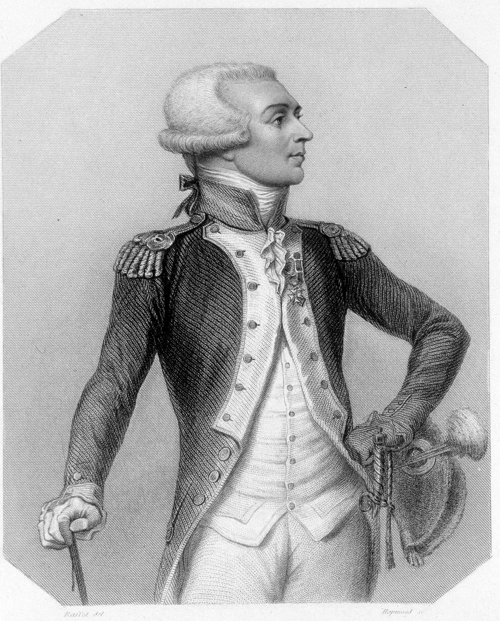 Portræt af Marquis de La Fayette, fransk general og politiker (1757-1834). I "The history of the Girondins"" af Lamartine af French School