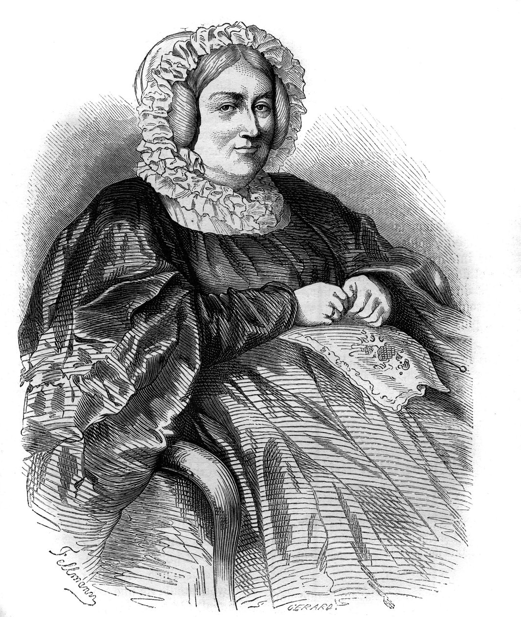Portræt af Marquise de La Rochejaquelein (La Rochejaquelein) (nee Marie Louise Victoire de Donnissan eller Donissan) (1772-1857), fransk forfatter. Stik fra 1858. af French School