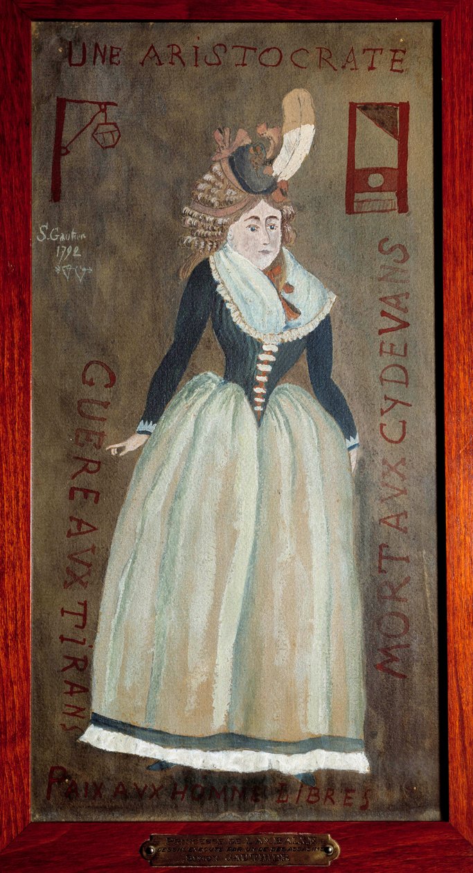 Portræt af prinsessen af Lamballe (1749-1792) (Marie-Therese Louise de Savoie-Carignan) malet af en af hendes snigmordere. 1792 Paris, politipræfekturet af French School