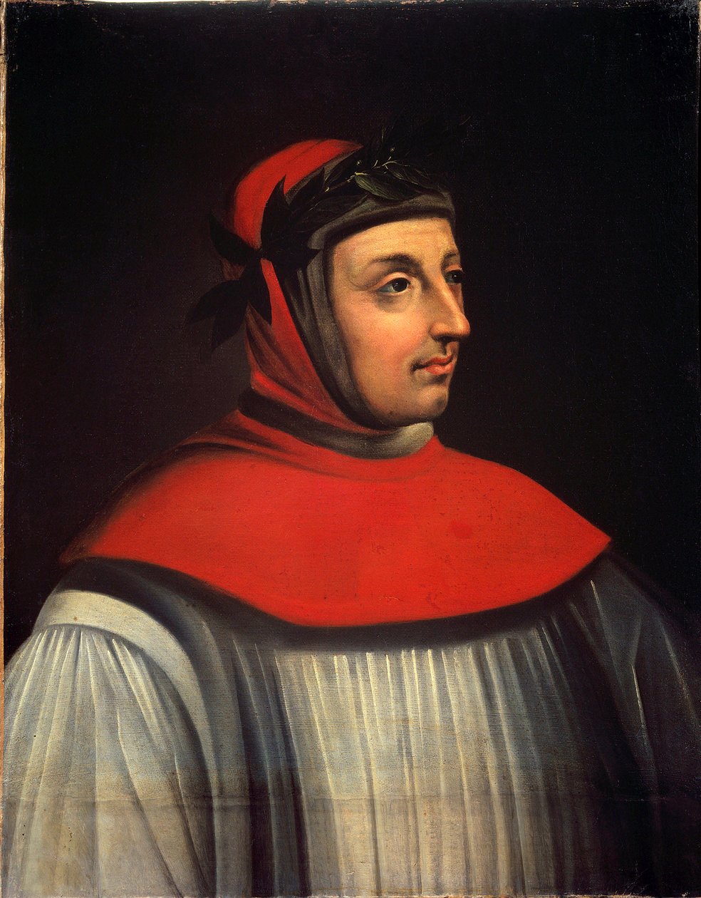 Portræt af digteren Francesco Petraca dit Petrarque (1304-1374) Maleri af den franske skole i det 17. århundrede. Svag. 0,73 x 0,57 m Versailles. Musee Du Chateau - Portræt af digteren Francesco Petrarca kaldet Petrarch (1304-1374). Maleri af frenc af French School