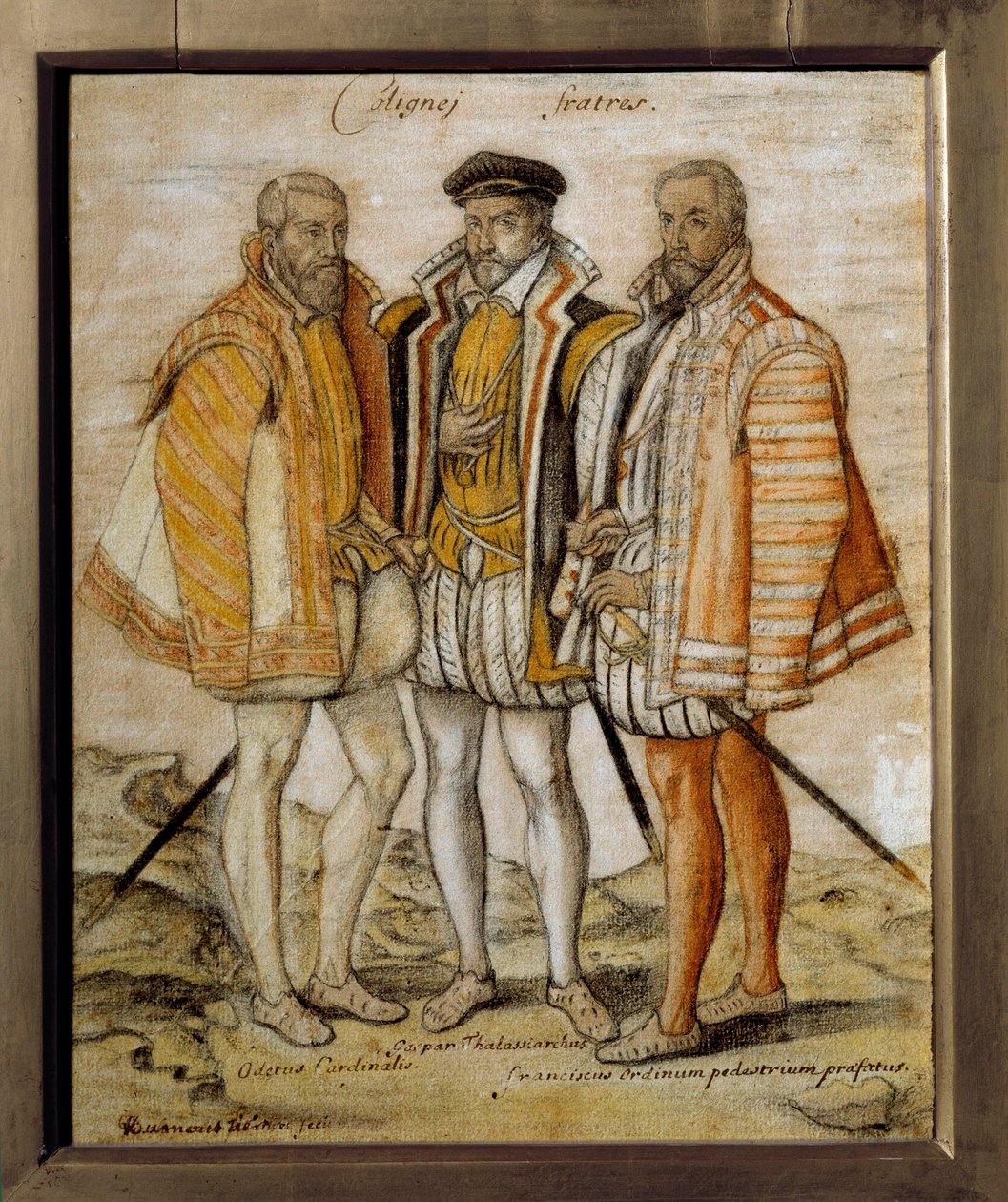 Portræt af de tre brødre Coligny (Odet (1517-1571), Gaspard (1519-1572) og Francois). Anonym tegning. Søn 0,26x0,21m Chantilly, musee Conde af French School