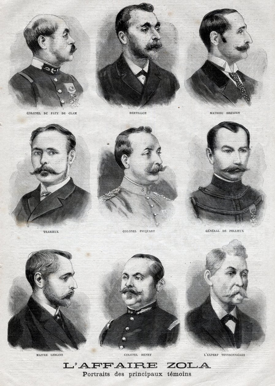 Portrætter af hovedvidnerne i Dreyfus Zola-sagen i ”Le Petit Journal”, 27. februar af French School