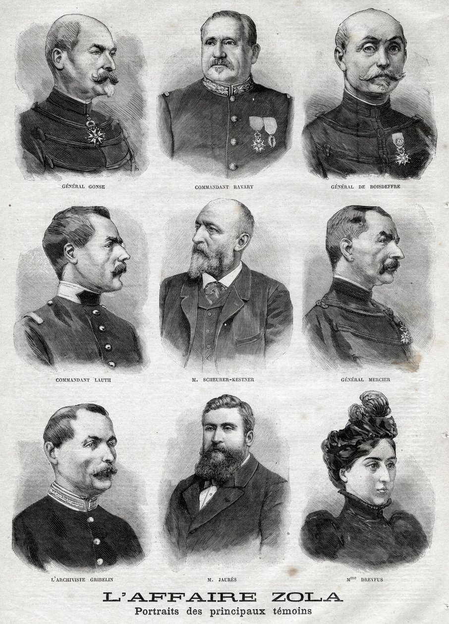 Portrætter af hovedvidnerne i Dreyfus Zola-sagen i ”Le Petit Journal”, 27. februar af French School