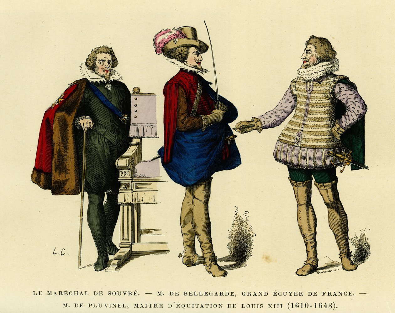 Portrætter af marechallen af Souvre (død 1626), af Roger de Saint Lary, hertug af Bellegarde (1562-1646), Grand Ecuyer af Frankrig og Antoine de Pluvinel (1556-1605), Louis XIII