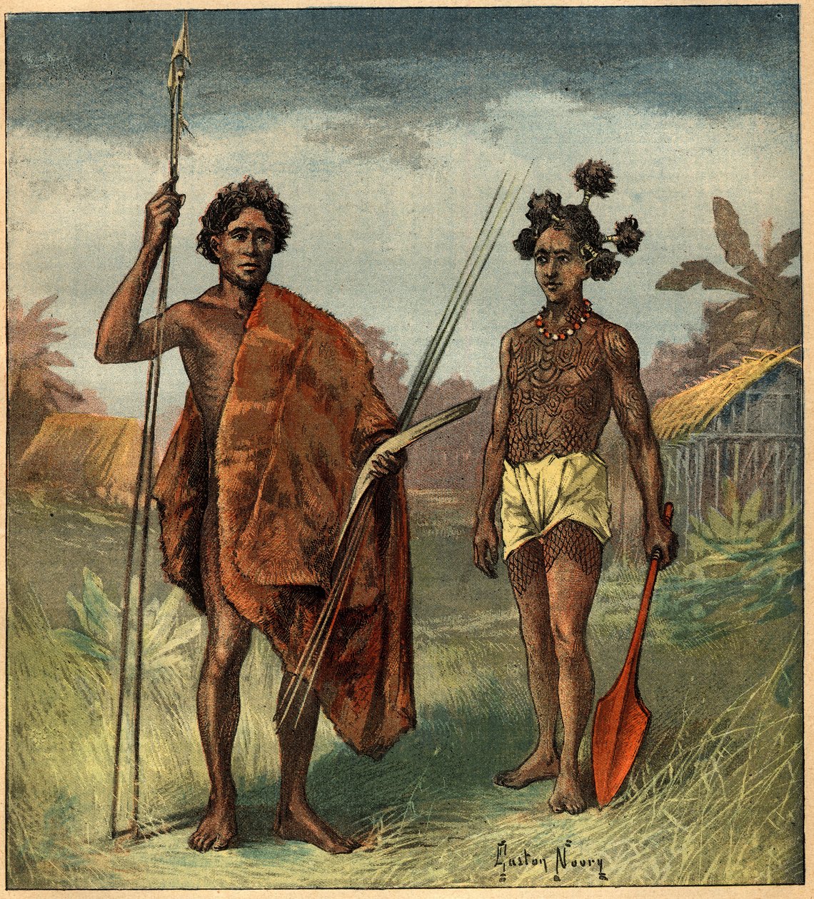 Portrætter af to oprindelige folk fra Marringong-stammen, New South Wales (Australien). Indgravering i "" La Terre Illustree"" nr. 97 af 8. september 1892. af French School
