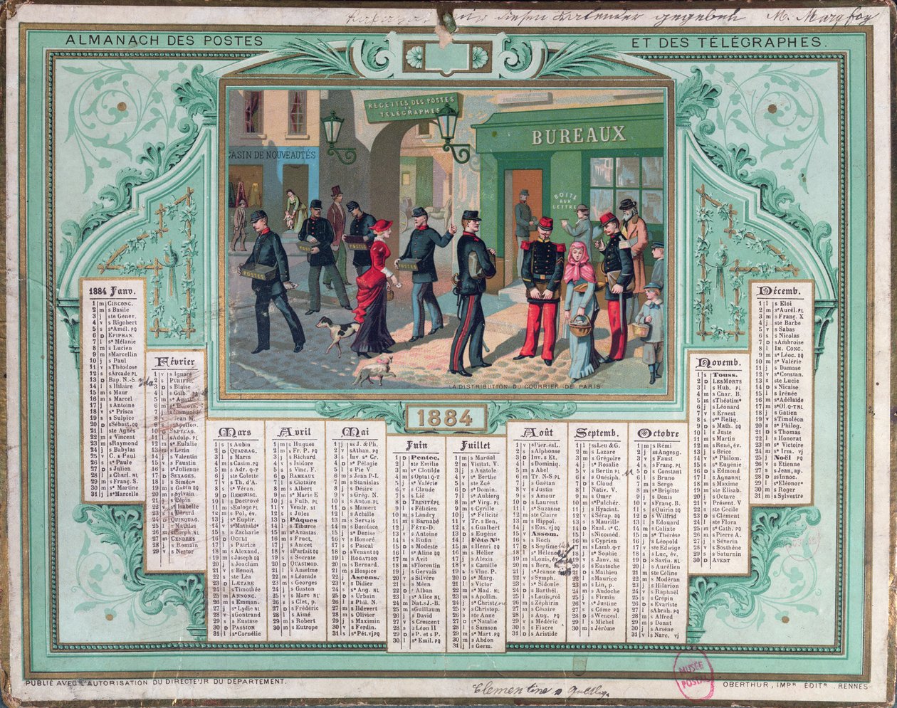 Postkontorkalender for 1884 af French School