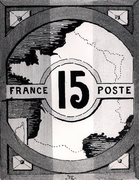 Frimærke, der viser et kort over Frankrig, slutningen af det 19. århundrede (litho) (s/h foto) af French School