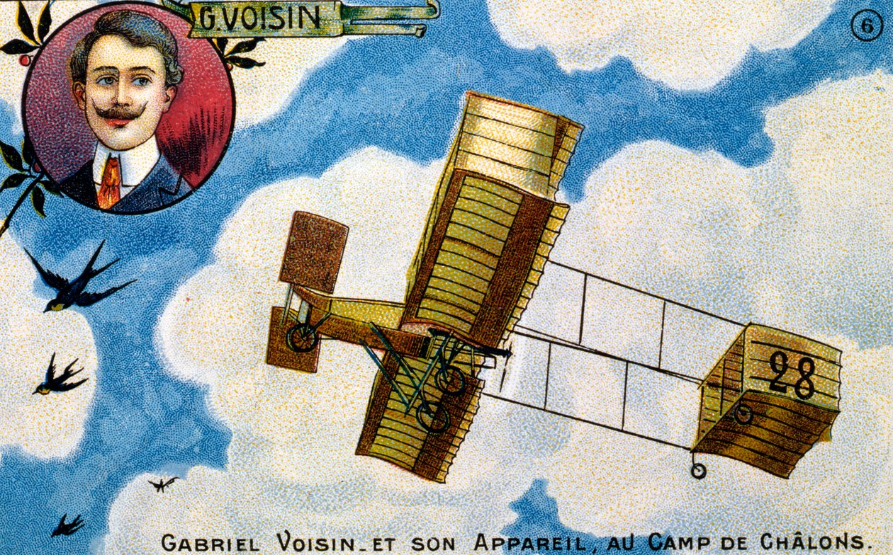 Postkort, der hylder den franske pionerflyver Gabriel Voisin, begyndelsen af 1900-tallet (chromolitho) af French School