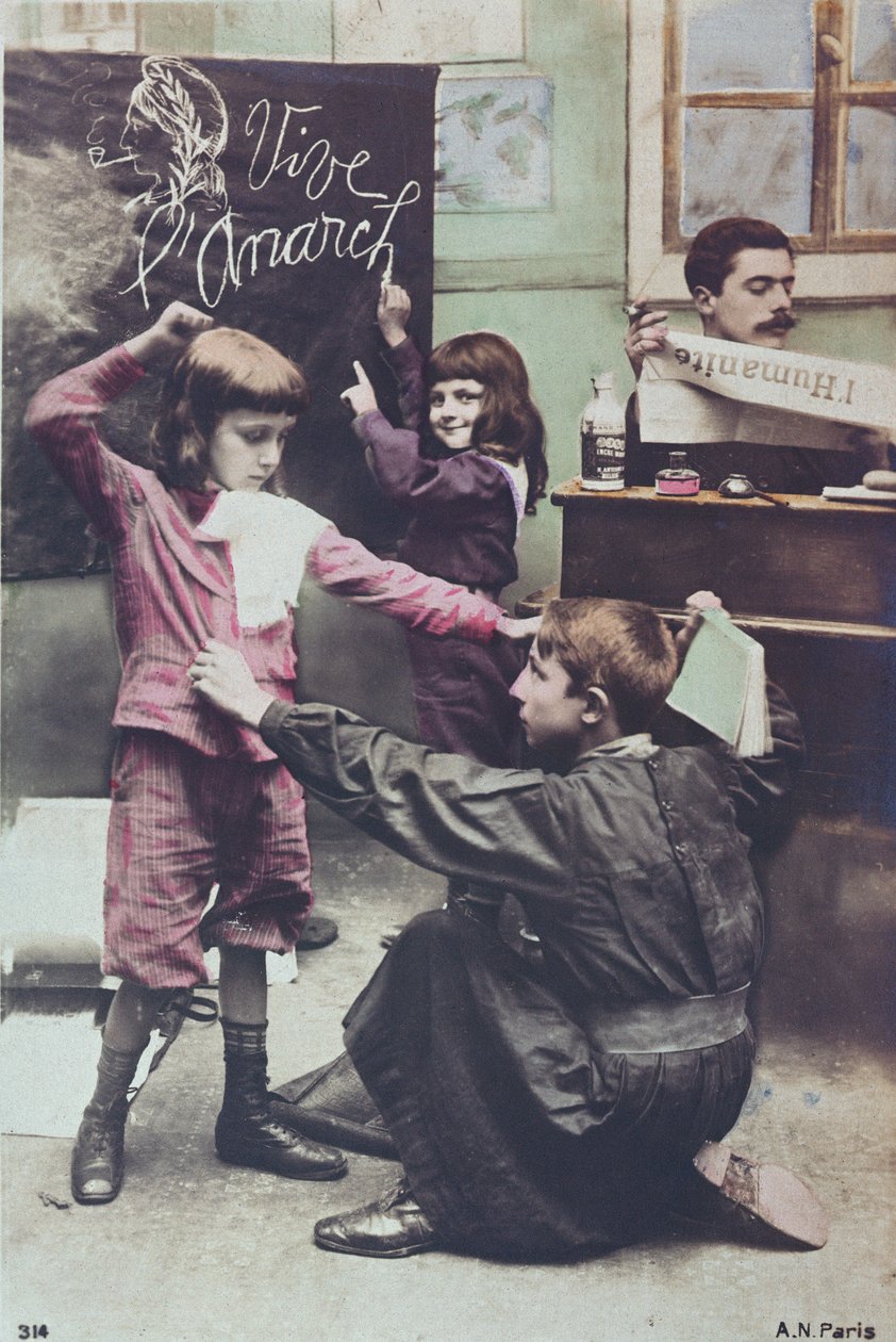 Postkort, der kritiserer det sekulære uddannelsessystem, ca. 1910 af French School